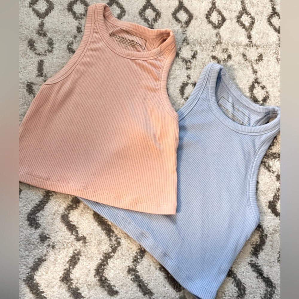 Skatie Ribbed Racerback Tank Tops. Dusty rose/ light pink and Light blue.